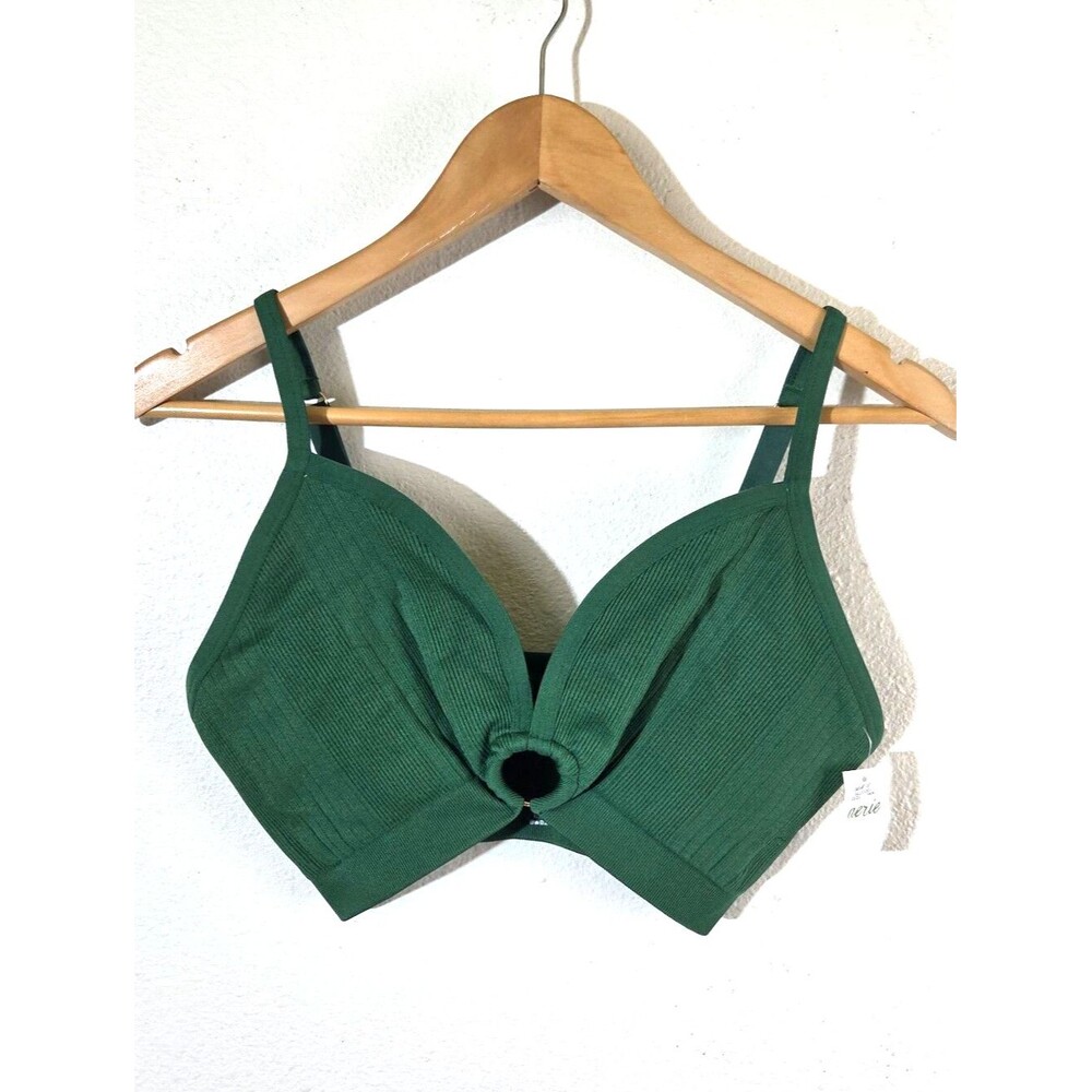 Aerie Womens Green Ribbed Bralette XL NWT Ring Front Seamless Bra Top